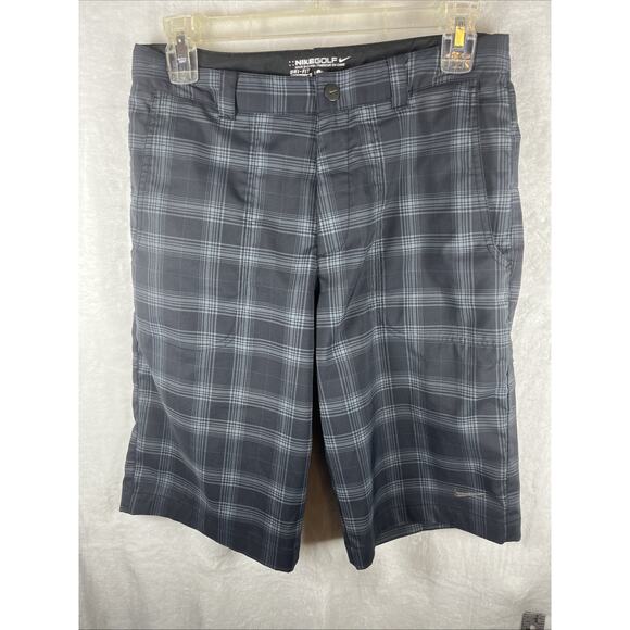 Nike Golf Men's Dri-Fit Golf Shorts Sz 30 Dark Gray Plaid Flat Front Pockets - Picture 1 of 10